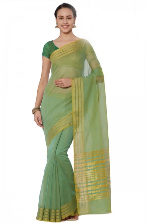 Gorgeous Green Cotton and Silk Casual Printed Saree With Cotton and Silk Blouse