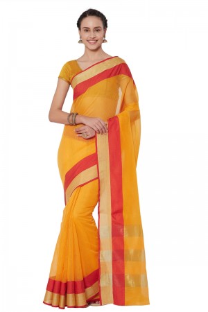 Pretty Yellow Cotton and Silk Casual Printed Saree With Cotton and Silk Blouse