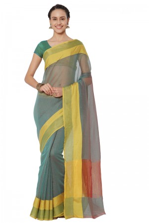 Charming Yellow Cotton and Silk Printed Casual Saree With Cotton and Silk Blouse