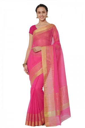 Pretty Pink Cotton and Silk Printed Casual Saree With Cotton and Silk Blouse