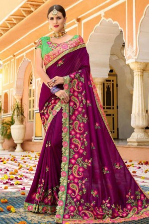 Admirable Purple Fancy Fabric Embroidered Saree With Fancy Fabric Blouse