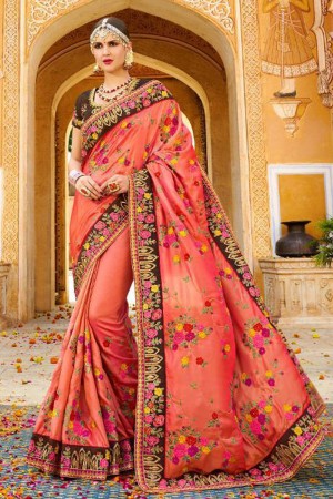 Charming Peach Fancy Fabric Embroidered Saree