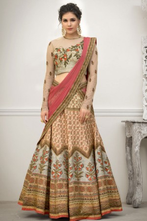 Admirable Beige Banarasi Silk Designer Lehenga With Net Dupatta