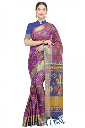 Beautiful Purple Jaquard Work Designer Silk Saree With Silk Blouse