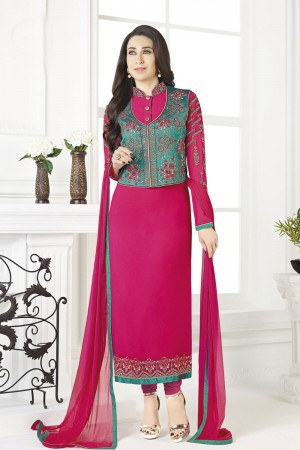 Karisma Kapoor Pretty Pink Georgette Embroidered Designer Salwar Suit With Nazmin Dupatta