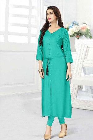 Admirable Turquoise Rayon Party Wear Kurti