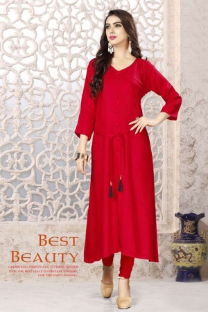 Desirable Red Rayon Party Wear Kurti
