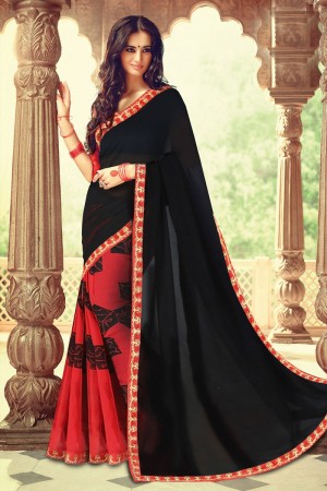 Classic Black Printed Weightless Saree With Banglori Silk Blouse