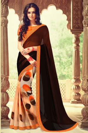 Pretty Black Printed Weightless Saree With Banglori Silk Blouse