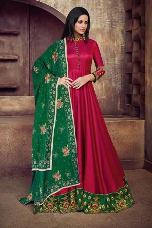 Admirable Red Silk Long Length Designer Gown