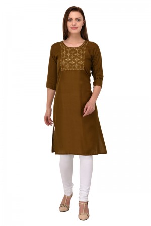 Excellent Mehendi Green Rayon Embroidered Kurti