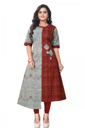 Lovely Grey and Coffee Cotton Printed Kurti
