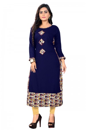Excellent Blue Rayon Printed Kurti
