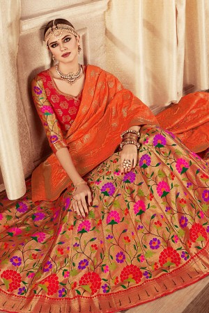 Admirable Orange Banarasi Silk Jaquard Work Work Designer Lehenga Choli