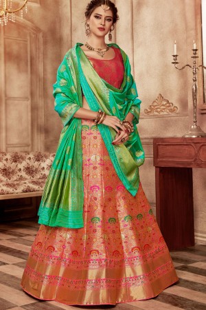 Supreme Peach Banarasi Silk Designer Lehenga Choli