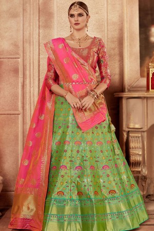 Classic Green Banarasi Silk Jaquard Work Work Designer Lehenga Choli
