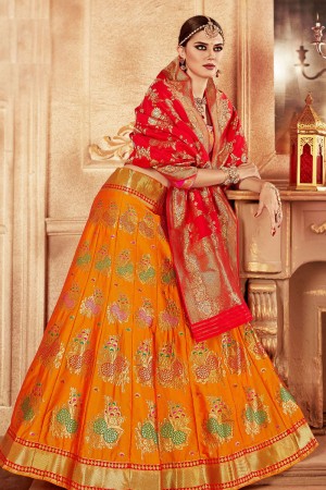 Desirable Orange Banarasi Silk Designer Lehenga Choli