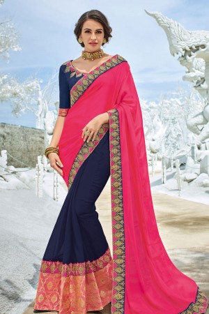 Graceful Magenta and Maroon Georgette Embroidered Party Wear Saree With Silk Blouse