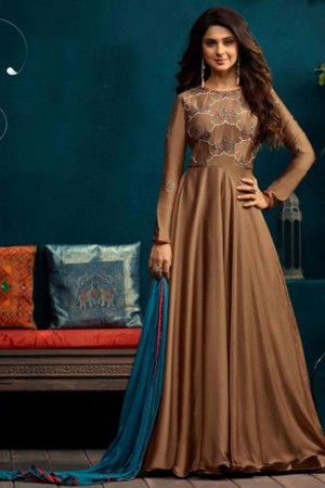 Jennifer Winget Pretty Golden Silk and Georgette Embroidered Designer Salwar Suit With Chiffon Dupatta