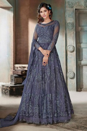 Charming Blue Net Embroidered Plazo Salwar Suit With Nazmin and Chiffon Dupatta