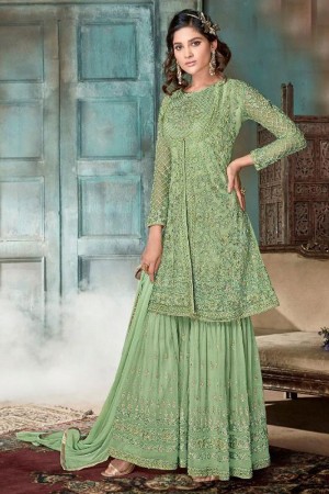 Beautiful Green Net Embroidered Salwar Suit With Nazmin and Chiffon Dupatta
