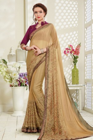 Supreme Golden Brasso Party Wear Printed Saree With Banglori Silk Blouse