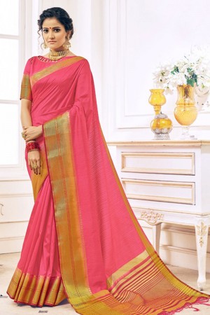 Beautiful Pink Silk Jaquard Work Saree With Silk Blouse