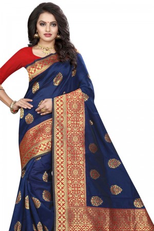 Ultimate Blue Silk Jaquard Work Designer Saree With Silk Blouse