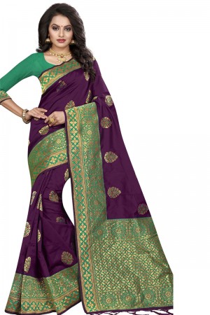 Beautiful Purple Silk Jaquard Work Designer Saree With Silk Blouse