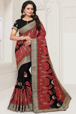 Charming Black Georgette Embroidered Designer Saree With Georgette Blouse