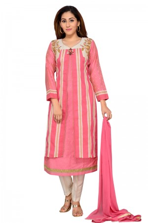 Gorgeous Pink Chanderi Embroidered Designer Salwar Suit