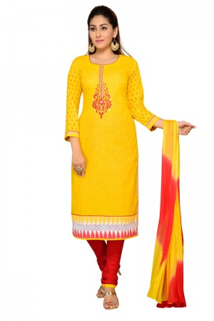 Beautiful Yellow Chanderi Embroidered Designer Salwar Suit