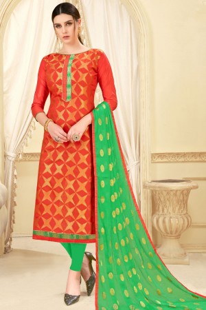 Optimum Orange Banarasi Silk Jaquard Work Casual Salwar Suit With Nazmin Dupatta
