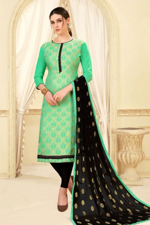 Pretty Green Banarasi Silk Jaquard Work Casual Salwar Suit With Nazmin Dupatta