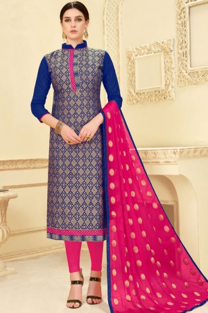 Excellent Blue Banarasi Silk Jaquard Work Casual Salwar Suit With Nazmin Dupatta
