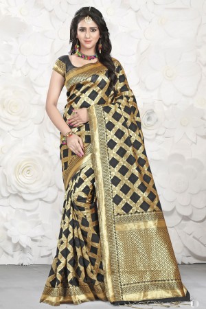 Supreme Black Banarasi Silk Jaquard Work Designer Saree With Banarasi Silk Blouse