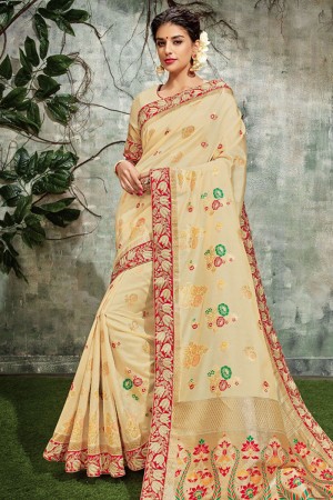 Supreme Off White Silk Jaquard Work Designer Saree With Silk Blouse