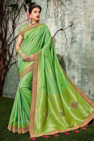 Classic Green Designer Silk Jaquard Work Saree With Silk Blouse