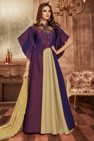 Excellent Violet Tapeta Embroidered Designer Gown