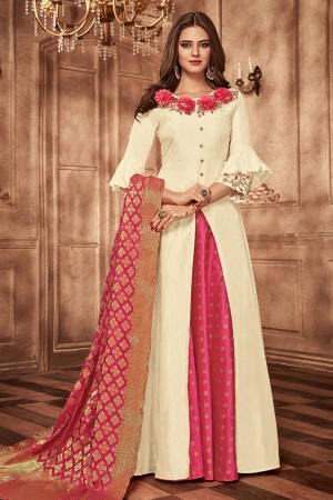 Admirable Off White Tapeta Embroidered Long Length Designer Gown