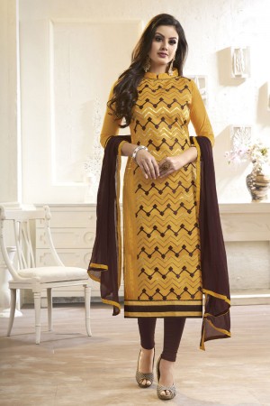 Pretty Mustard Cotton Designer Casual Salwar Suit With Nazmin Dupatta