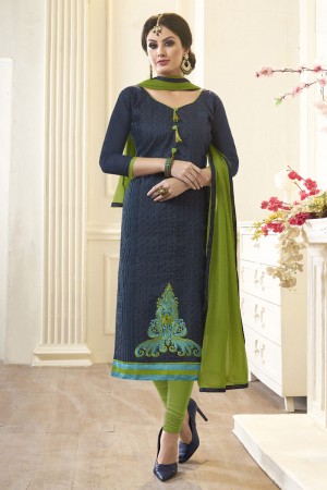 Optimum Navy Blue Cotton Designer Casual Salwar Suit With Nazmin Dupatta