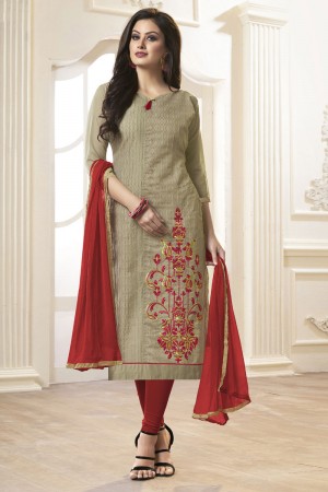 Gorgeous Grey Cotton Embroidered Designer Casual Salwar Suit With Nazmin Dupatta