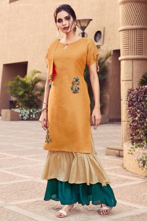 Lovely Orange Maslin Embroidered Designer Plazo Salwar Suit