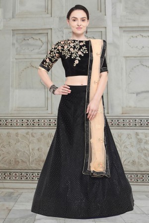 Pretty Black Velvet Embroidered Designer Lehenga Choli