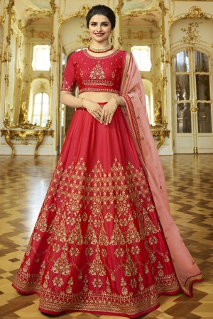 Prachi Desai Desirable Red Silk Embroidered Designer Lehenga Choli