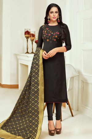 Admirable Black Silk Designer Casual Salwar Suit With Banarasi Silk Dupatta