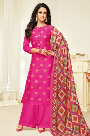 Stylish Pink Silk Printed Designer Plazo Salwar Suit With Maslin Dupatta