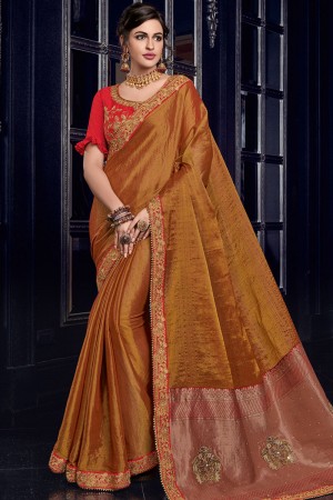 Gorgeous Brown Silk Embroidered Designer Saree With Banglori Silk Blouse