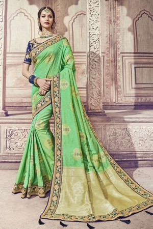 Lovely Green Banarasi Silk Embroidered Designer Saree With Silk Blouse